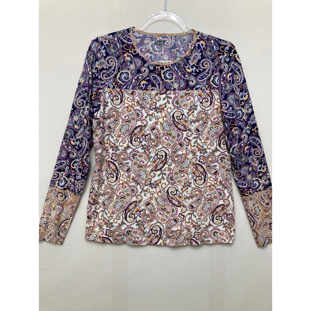 Lands End Rash Guard Swim Shirt Top Medium Long Sleeve Paisley UPF 50